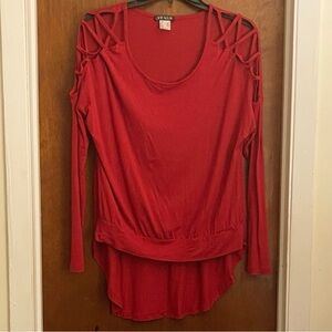 VENUS Bold Red Blouse with Shoulder Cut-Outs